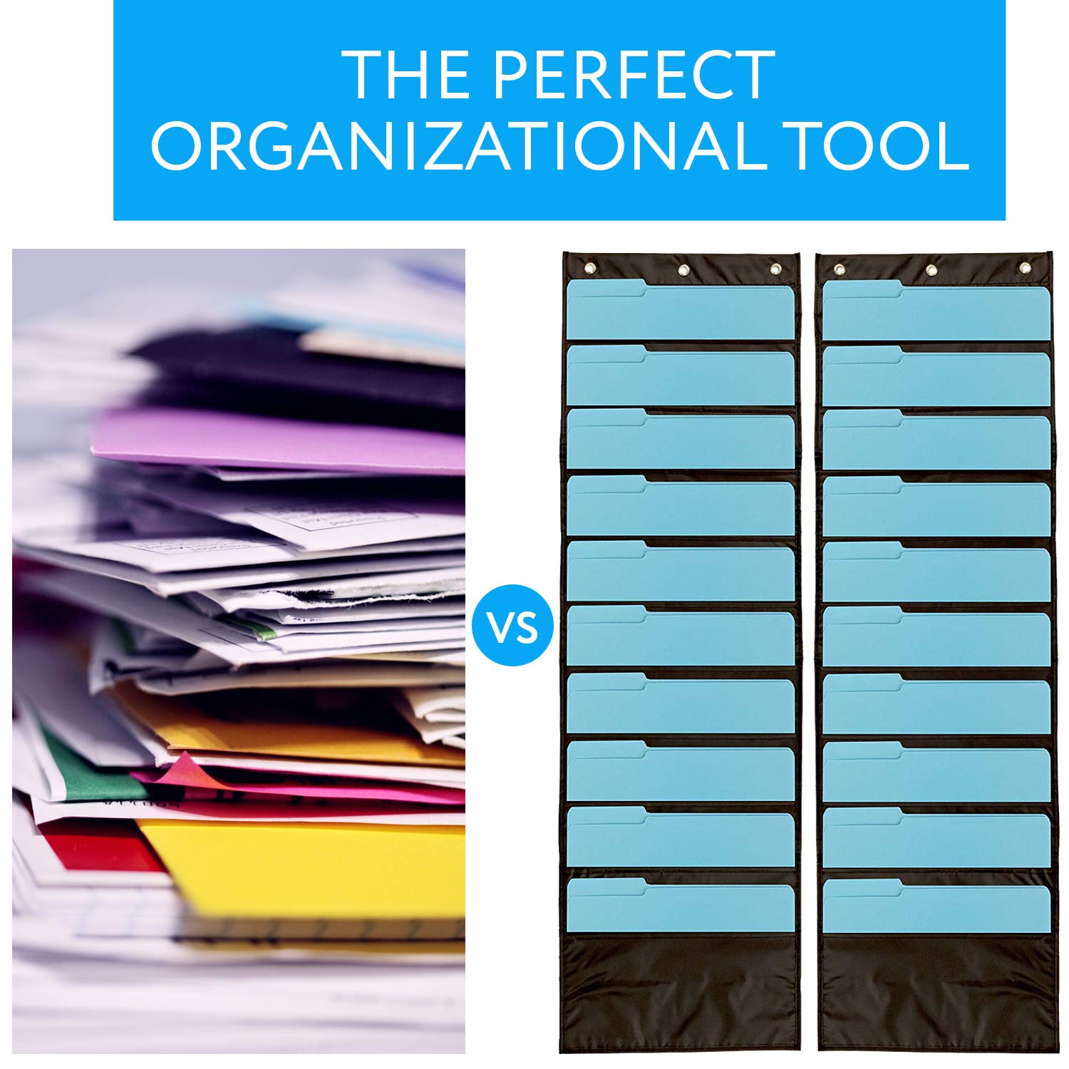 IMPRESA 2-Pack Premium Wall Storage Pocket Charts/Hanging Folder Organizers - Black, 10 Pockets Per Piece (20 Total Pockets) - The Ideal Pocket Chart for Classroom, School or Office Use - Image 3