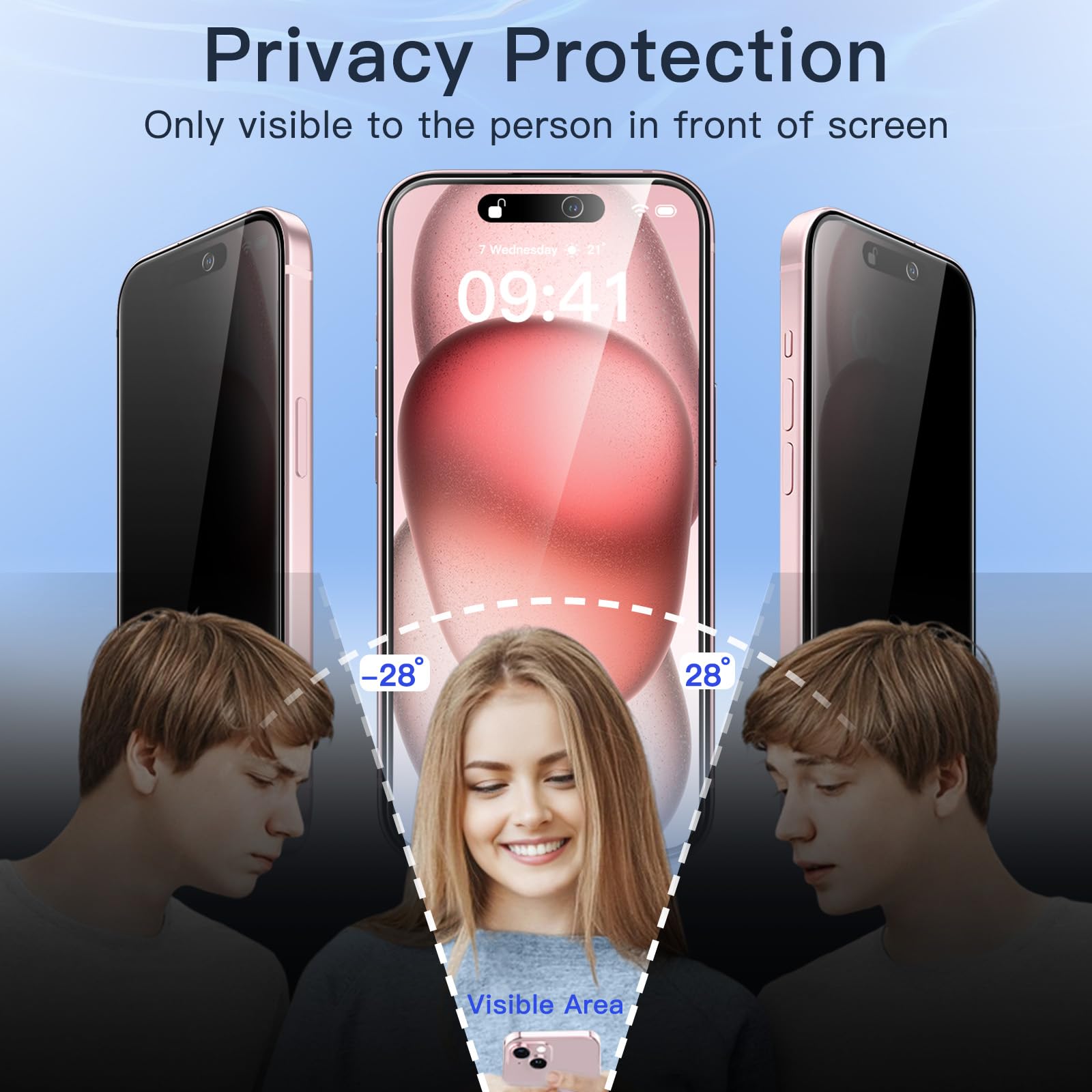 JETech Privacy Pellicola Protettiva per iPhone 15 6,1 Pollici, Anti-Spy Vetro Temperato Film con Strumento di Installazione Facile, Pacco da 2