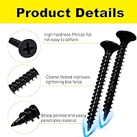 Vista 3 de Tornillos de madera n. 6 x 1-38 pulgadas, tornillos para paneles de yeso de dientes gruesos, tornillos de cabeza avellanada autorroscantes