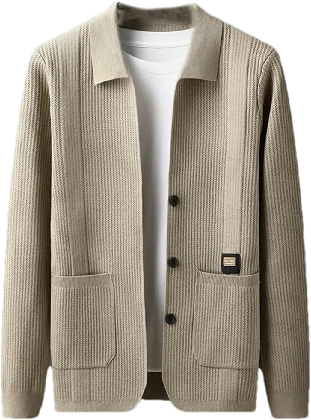 Men Knitted Cardigan Pocket Design Men's Autumn Retro Temperament Casual Lapel Sweater Coat