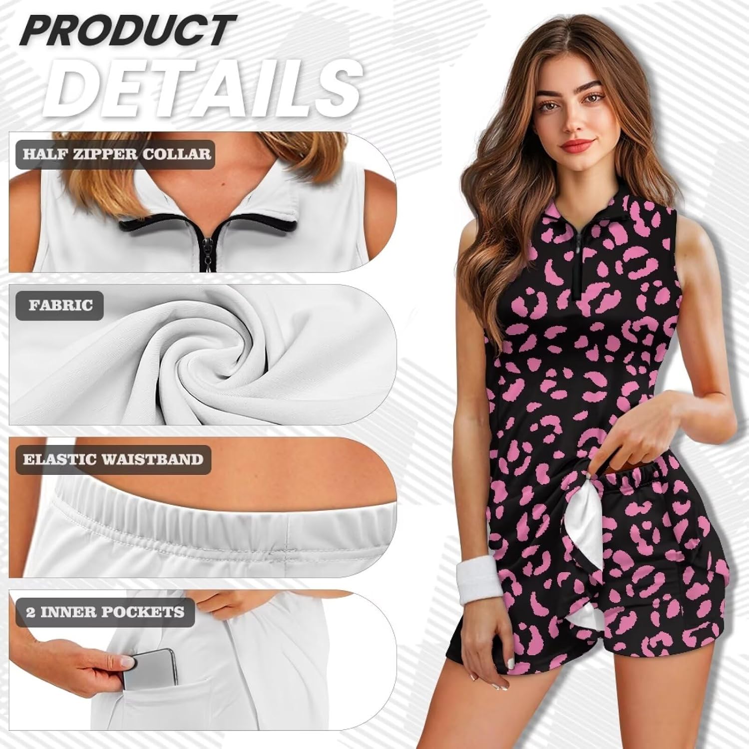 Sleeveless Golf Dress for Women Half Zip Polo Dress Suitable for Golf Tennis Pickleball Padel Courses Athletic Wear