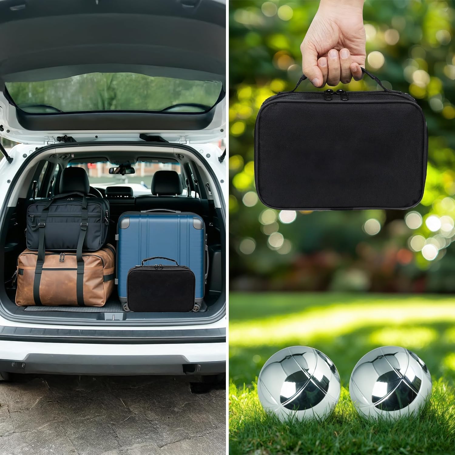 Boule Set 6 Kugeln Metall,Petanque & Boccia Kugeln mit 2 Zielkugeln, Magnetischem Kugelheber, Abstandsmessern & Oxford Tragetasche – Outdoor Gartenspiel für Erwachsene & Familie
