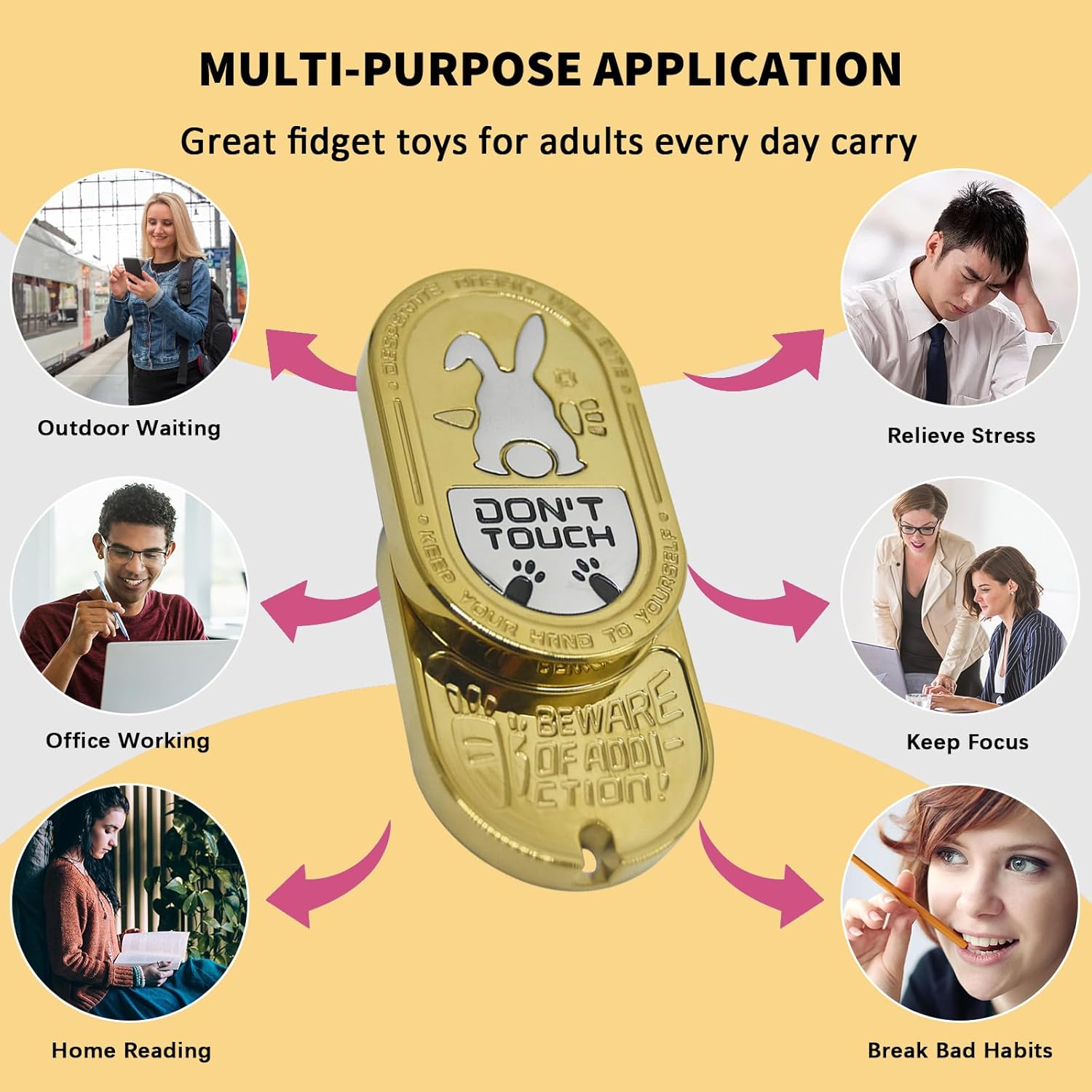 Rabbit Fidget Toys for Adults - Mechanical Fidget Slider with Ratchet-Like Sound & Haptic Feedback, Office Executive Desk Toys for Stress & Anxiety Relief (Steel Gold)