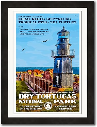 National Park Posters Parque Nacional Dry Tortugas, añade un toque retro a tu hogar – Diseño original de decoración de parque nacional vintage por