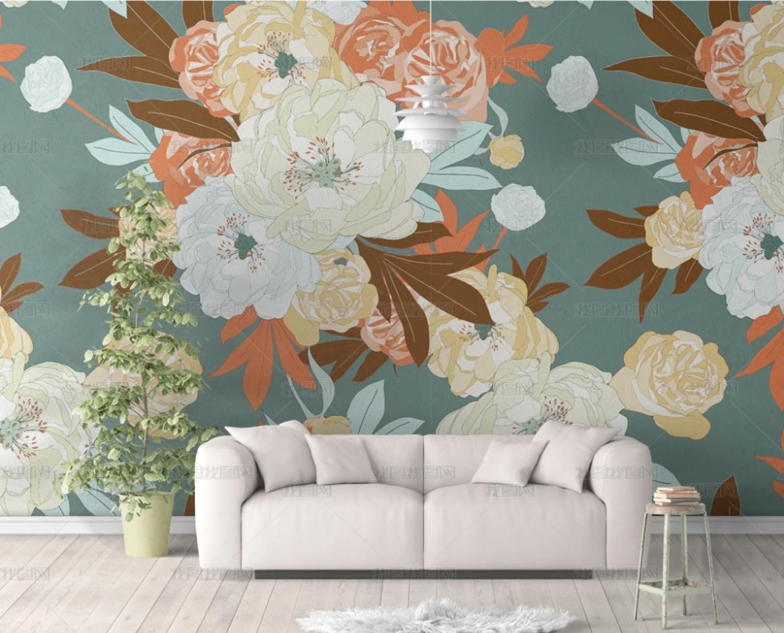 Papier peint autocollant pivoine pour masquer un meuble abîmé