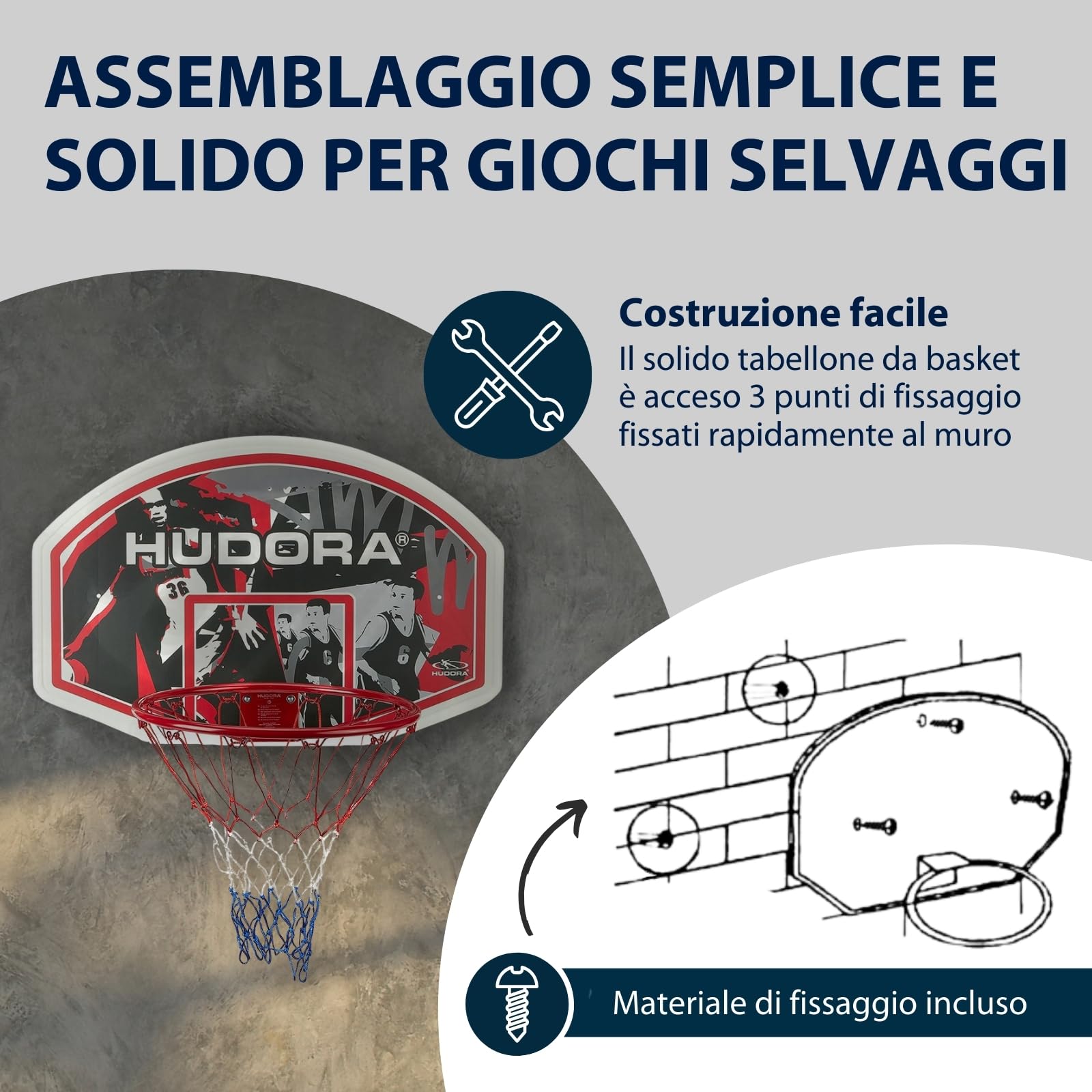 Hudora Basketball Hoop Set - Indoor & Outdoor Basketball Hoop with Board - Basketball Basket with Mounting Material for Wall Mounting - Basketball Board & Basket for Adults/Teenagers & Children