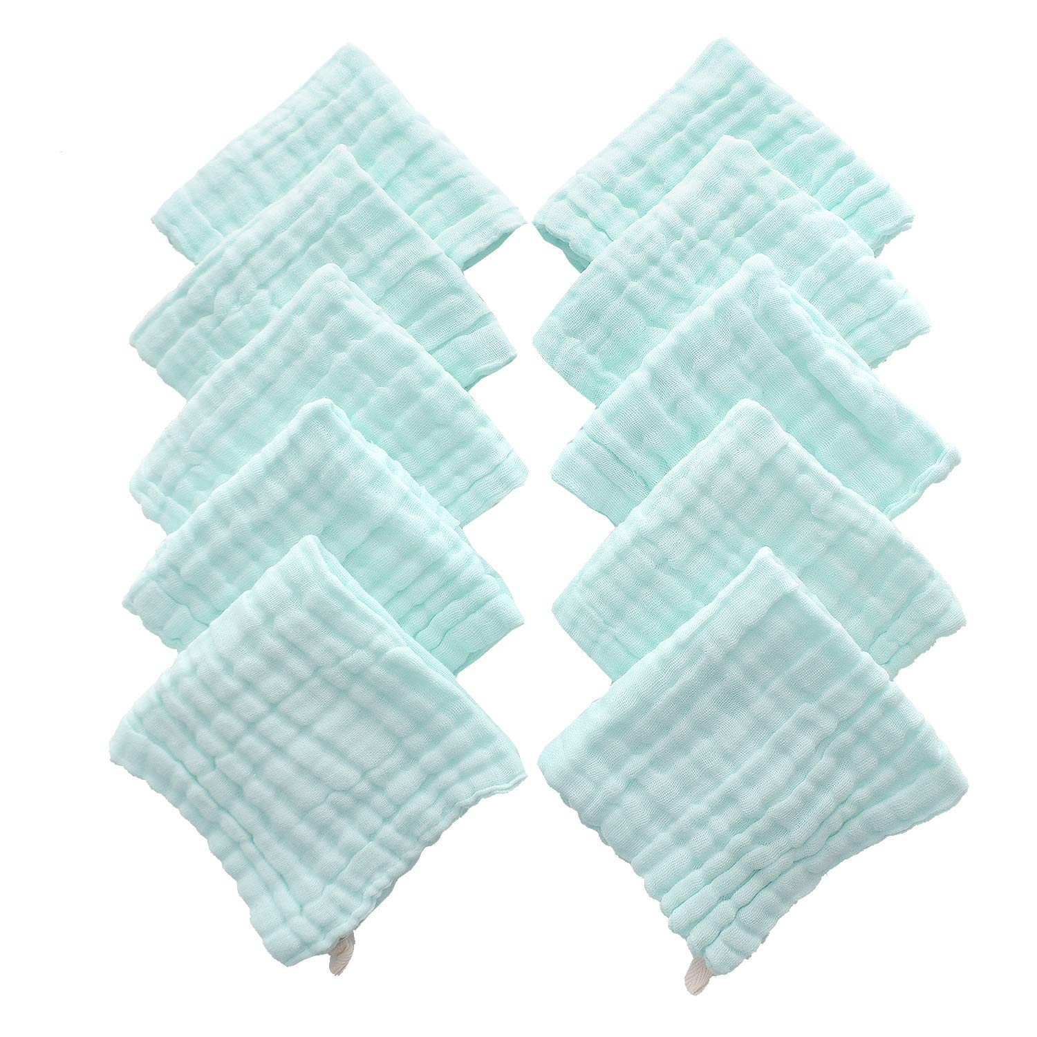 Mukin Baby-Musselin-Waschlappen – natürliche Musselin-Baumwolle Babytücher – weiches Gesichtshandtuch für Neugeborene für empfindliche Haut – Babyregister als Dusche, 10 Stück, 30,5 x 30,5 cm, Grün