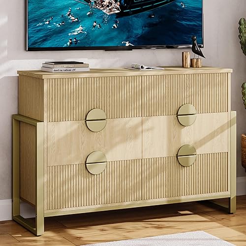 Vista 11 de LGHM Cómoda acanalada para dormitorio con 6 cajones, cómoda moderna de 6 cajones con semicilindro acanalado, cómoda sólida de 44.5 pulgadas de alto