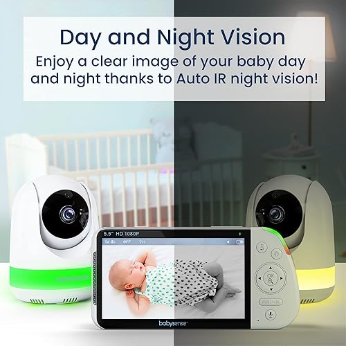 Miniatura 4 de Babysense Monitor de bebé de pantalla dividida Full HD de 55 pulgadas 1080p monitor de bebé de video con cámara y audio cámara PTZ luz nocturna RGB