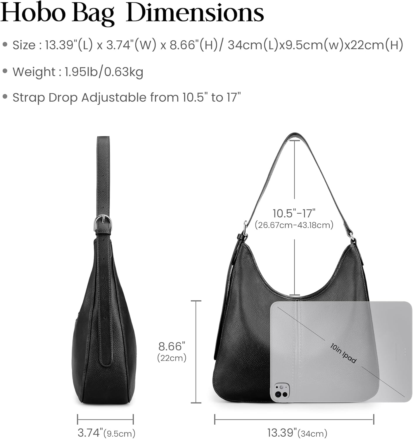 befen Genuine Leather Hobo Bags for Women, Top Grain Real Leather Women's Shoulder Bag Handbags Purses with Adjustable Strap - Image 6