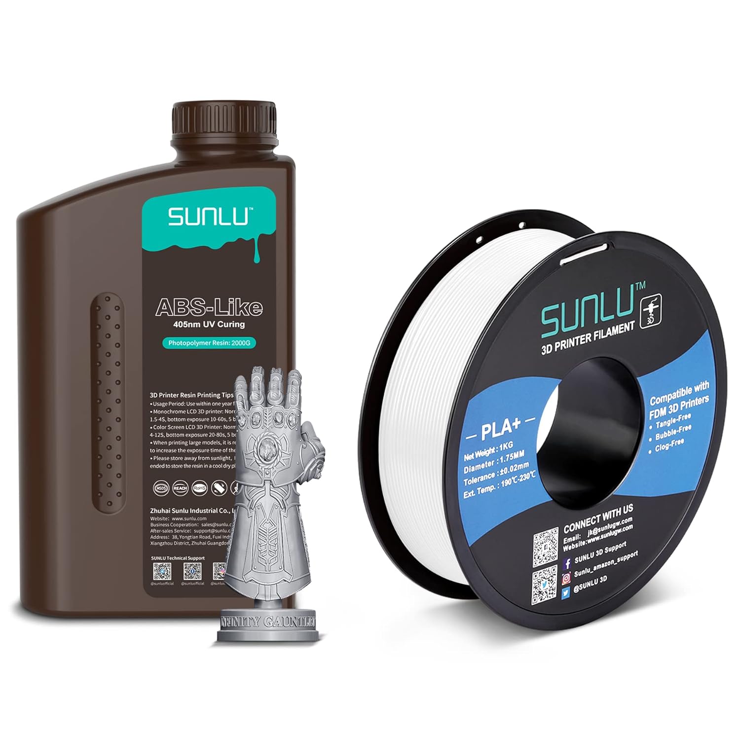 SUNLU 2000g ABS-Like 3D Printer Resin, 405nm UV Curing Photopolymer Rapid 3D Resin for 2K 4K 6K 8K LCD/DLP/SLA 3D Printers & SUNLU 3D Printer Filament PLA Plus, Grey & White