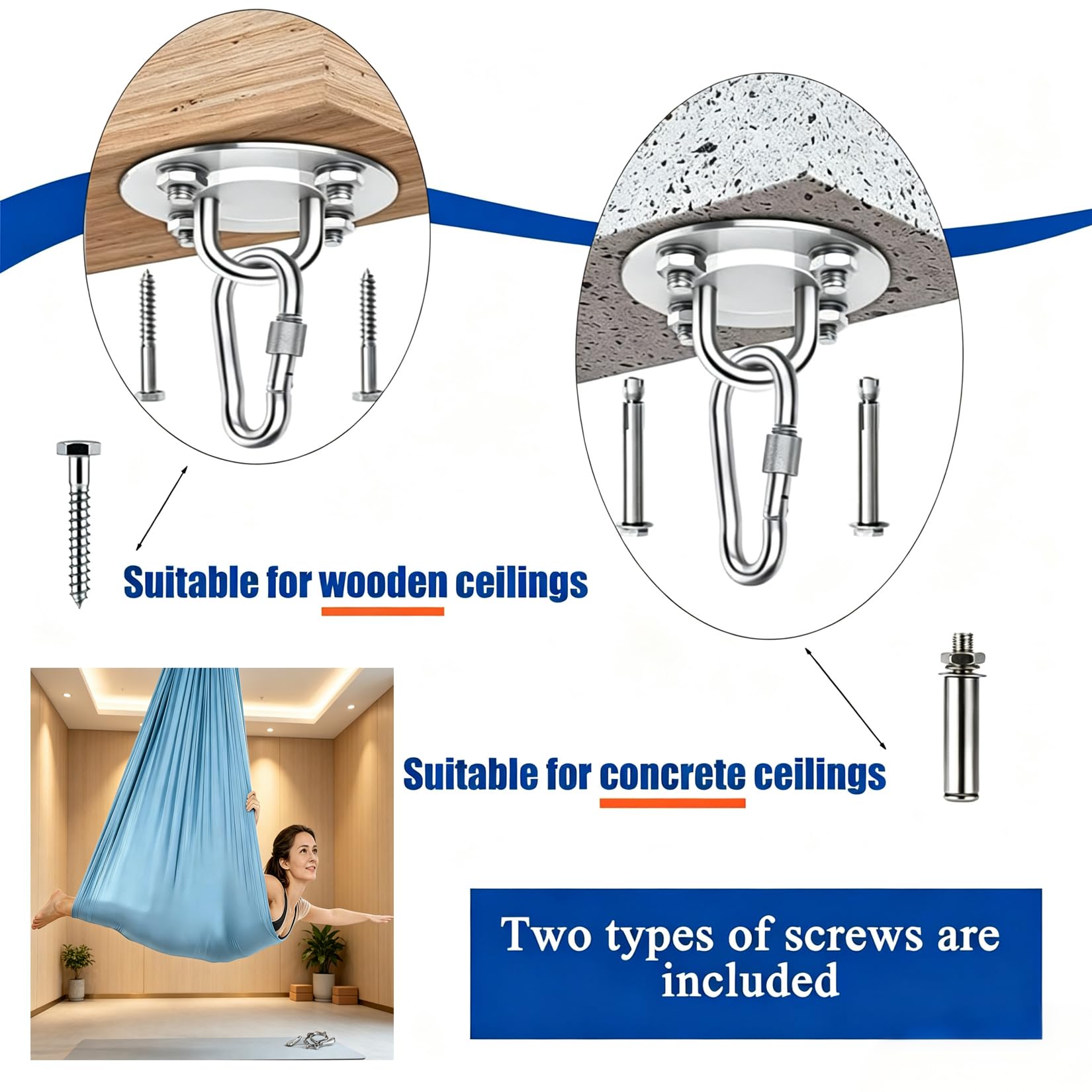 Hamaca de Yoga Aérea para Adultos, 280x150 cm, Antigravedad, Transpirable y Duradera, Capacidad de 200 kg, para Ejercicios en Interior y Exterior (Azul lago)