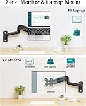 Mount PRO Mur d'ordinateur portable Mount, 2-in-1 Mur d'observation Mount avec bac à ventures pour 11-17" Notebook/13-32 Écran d'ordinateur, support d'ordinateurs portable réglable en mouvement complet, bras à ressort à gaz 4,4-22 lb