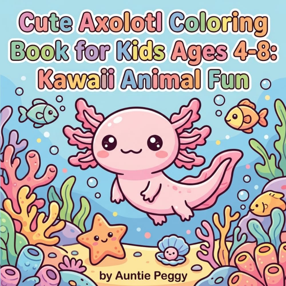 Cute Axolotl Coloring Book for Kids Ages 4-8: Kawaii Animal Fun: Bold & Easy Coloring Book with Adorable Salamander & Underwater Animals | 8.5x8.5 ... Gift for Kids, Holidays and Free Times