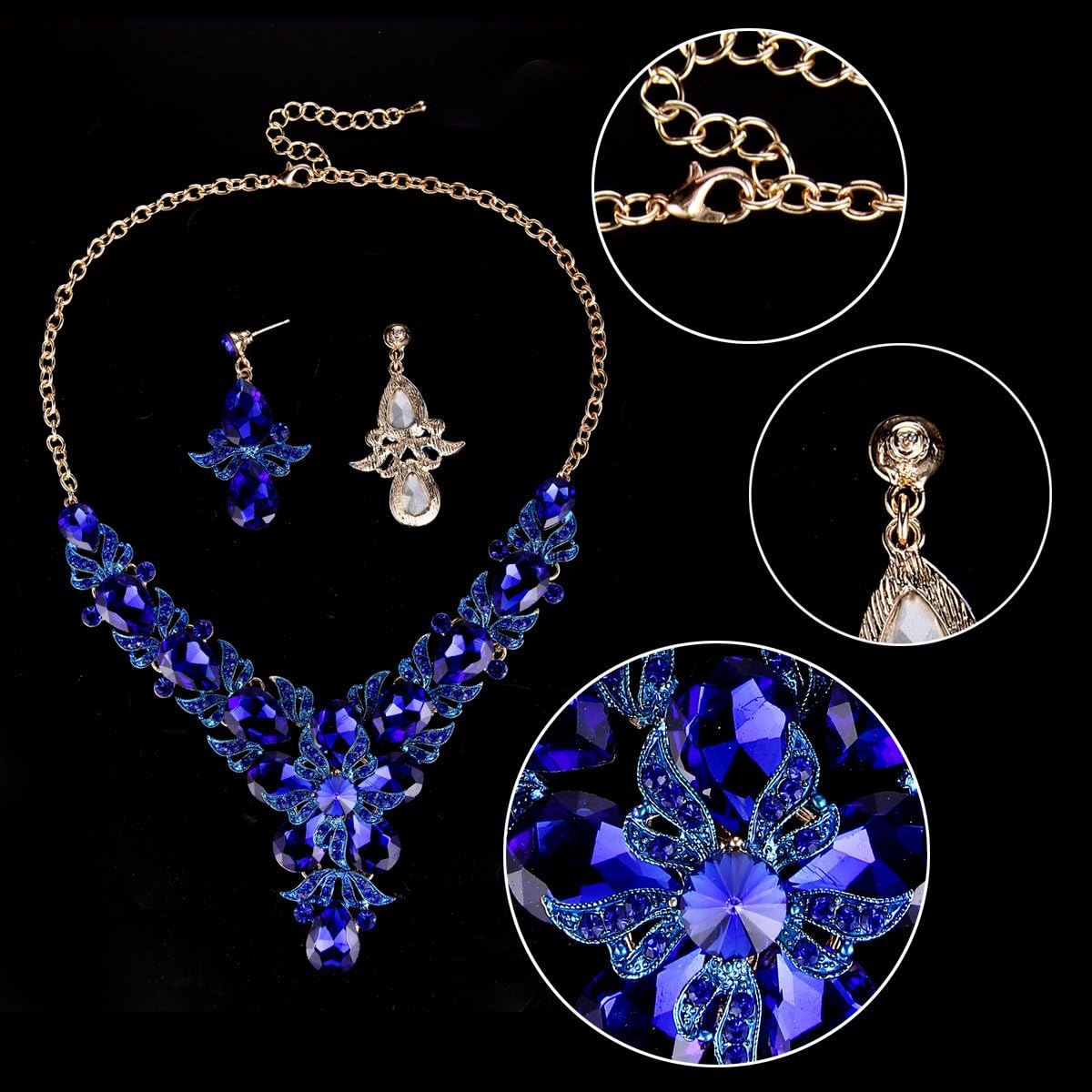 EVER FAITH Rhinestone Crystal Elegant Wedding Flower Leaf Teardrop Necklace Earring Set