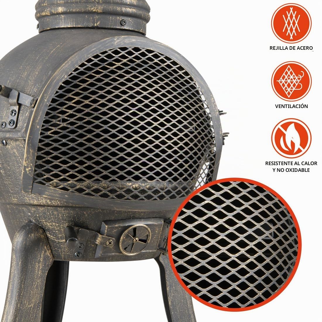 GARDEBRUK® Chimenea Jardín Estufa Leña Carbón Brasero Exterior 112cm Hierro Incl. Cubierta Atizador