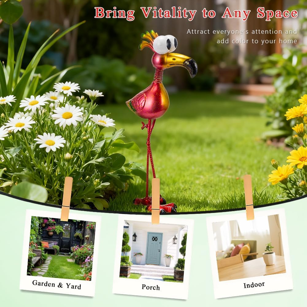 19’’ Pink Flamingo Garden Statue - Weather Resistant Metal Bird Yard Art, Outdoor Lawn Decor Ornament, Unique Gift for Gardening Enthusiasts