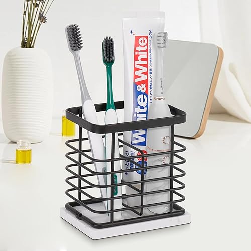 Miniatura 8 de HarJue Soporte para cepillos de dientes, lujoso soporte de metal para pasta de dientes para baño, diseño calado de múltiples ranuras, accesorio de