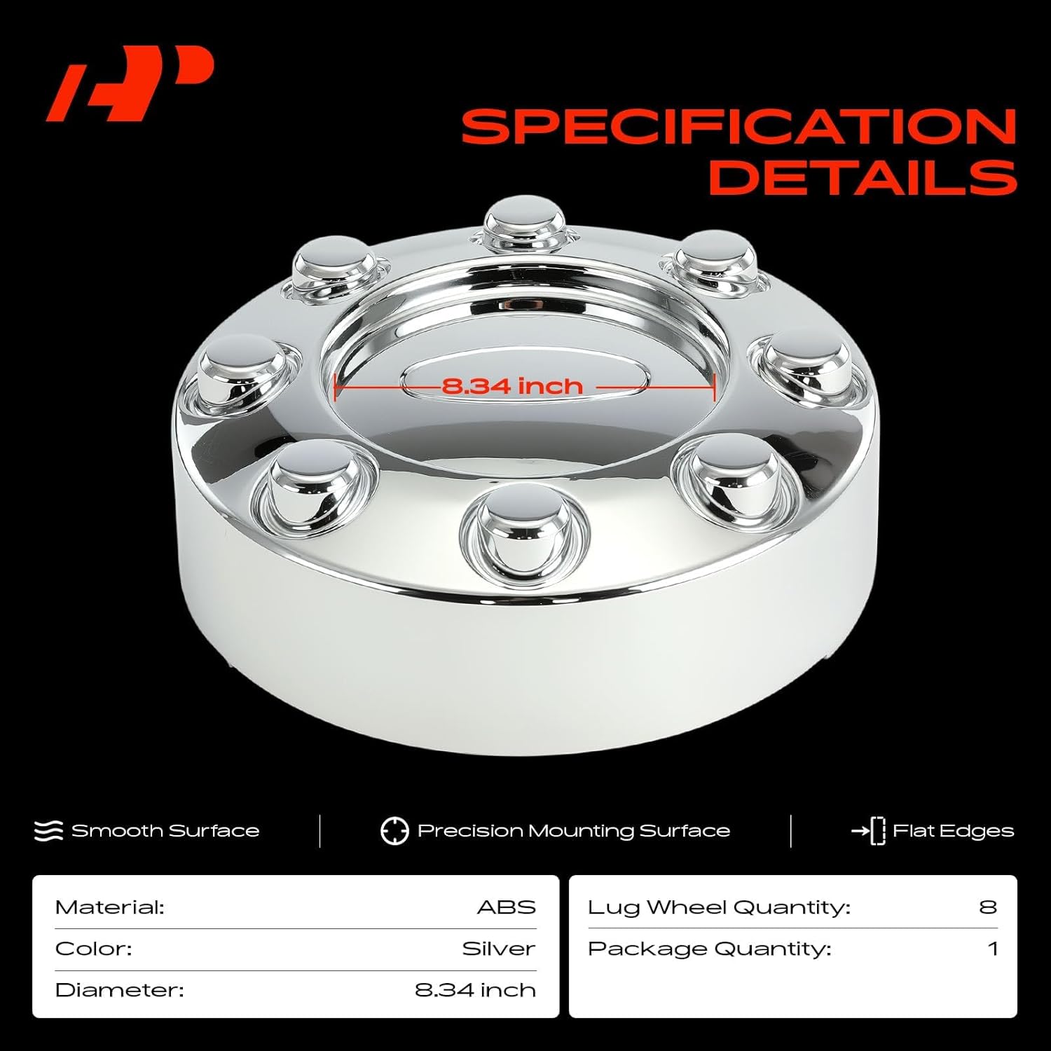 A-Premium Wheel Center Hub Cap Cover with 8-Lug Wheel Compatible with Ford F-250 F-350 F-450 Super Duty 2004-2016, F-550 Super Duty 2004-2007, Front or Rear Side