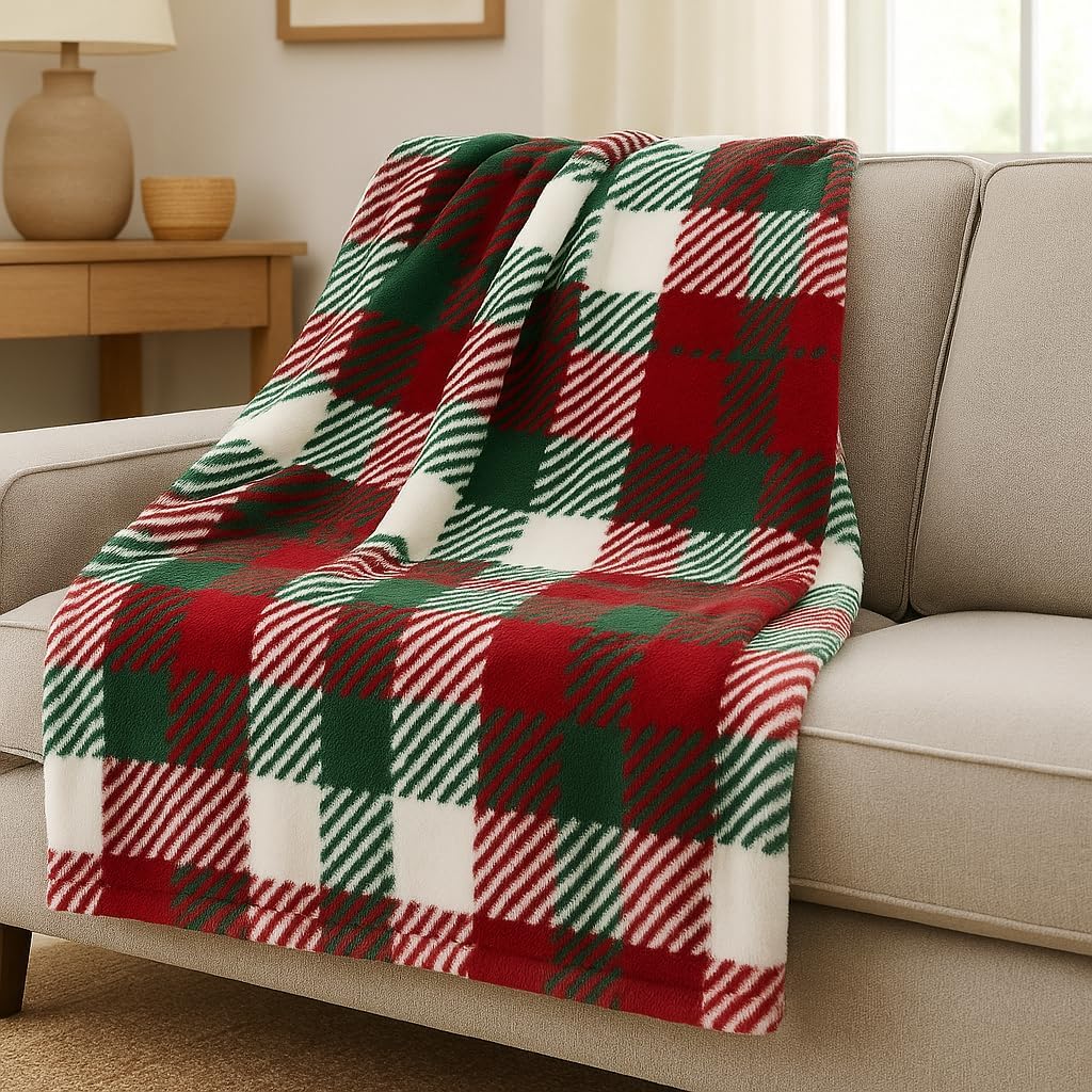 The Big One Throw Blanket Plush Super Soft Warm Cozy for Living Room 60 x 72 inches Oversized (Holiday Plaid)