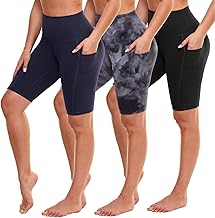 GAYHAY 3 Pack Biker Shorts with Pockets for Women - 8" High Waist Compression Shorts for Workout Yoga Cycling
