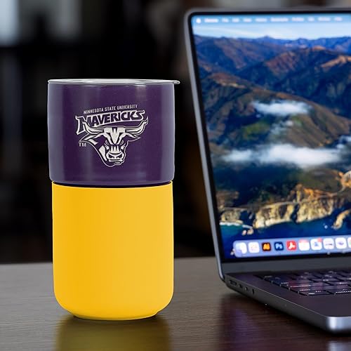 Miniatura 99 de Rico Industries NCAA Miami of Ohio Redhawks - Vaso de cerámica de 16 onzas con agarre de silicona, grabado láser profundo, diseño de color negro