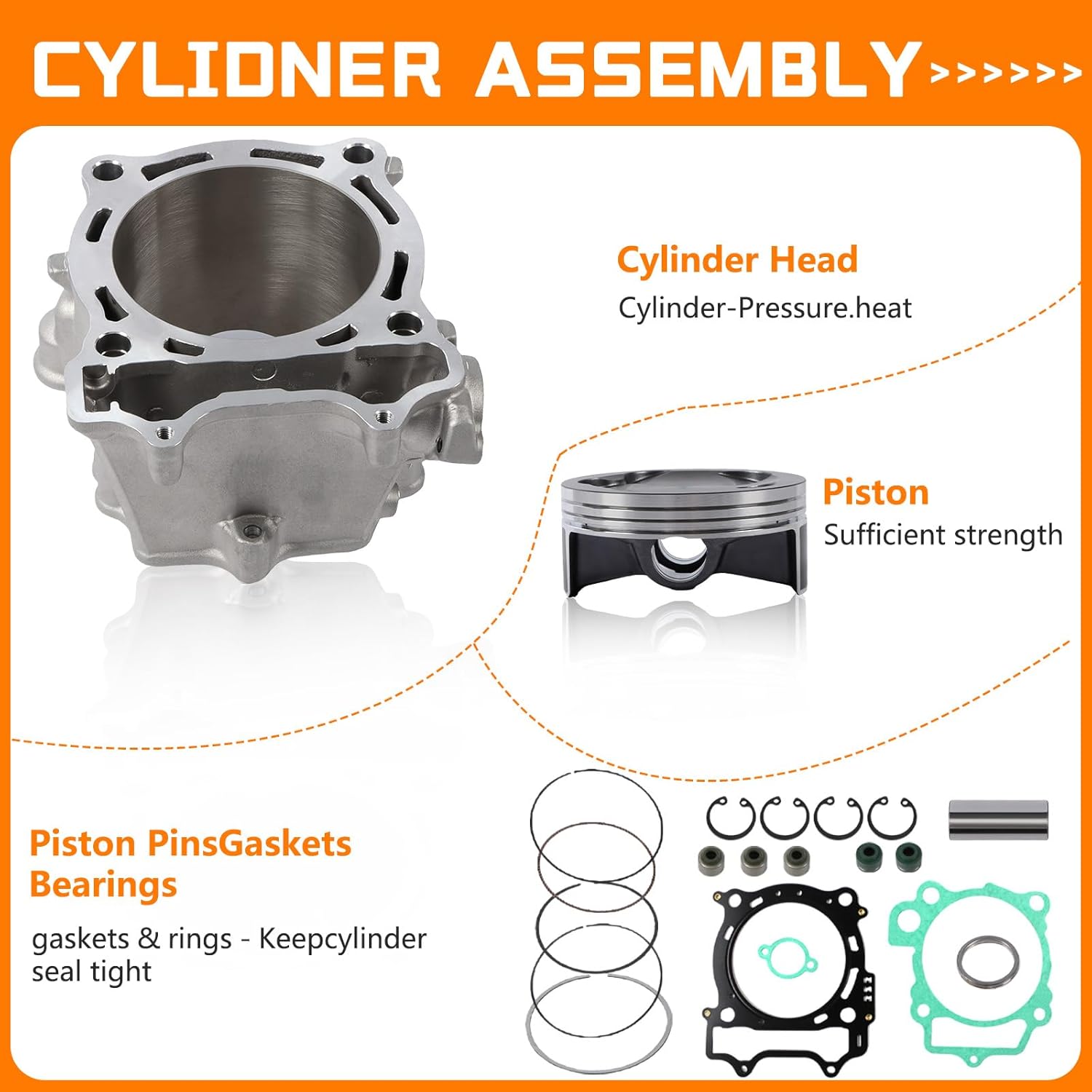 Cylinder Piston Gasket Top End Kit 2S2-11311-11-00 Compatible with Yamaha 2006-2009 YFZ450R YFZ450X YZ450F for WR450F 2007-2011 After-Market Parts