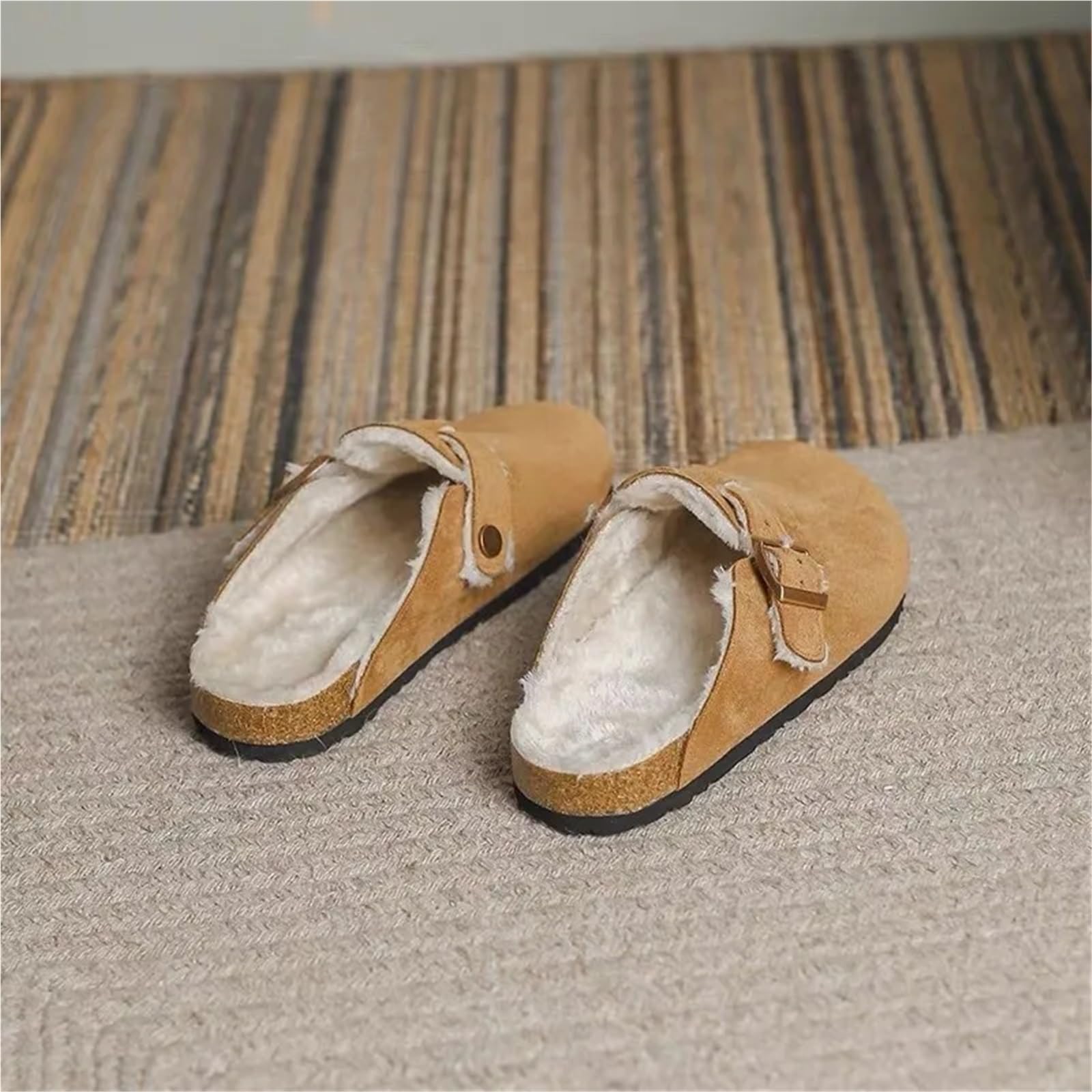 Zapatillas de mujer Zuecos piel Invierno Hogar Peludo Corto Felpa Planas Diapositivas Cálido Al aire libre Casual Hombres