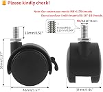 HOWDIA 1.5 Inch M8×1.25 Threaded Stem Nylon Swivel Caster Wheels with Brake – Floor-Protecting Light-Duty Replacement for Carts, Office Chairs & Furniture, Not fit for 5/16-18(30 kg Total, 4-Pack)