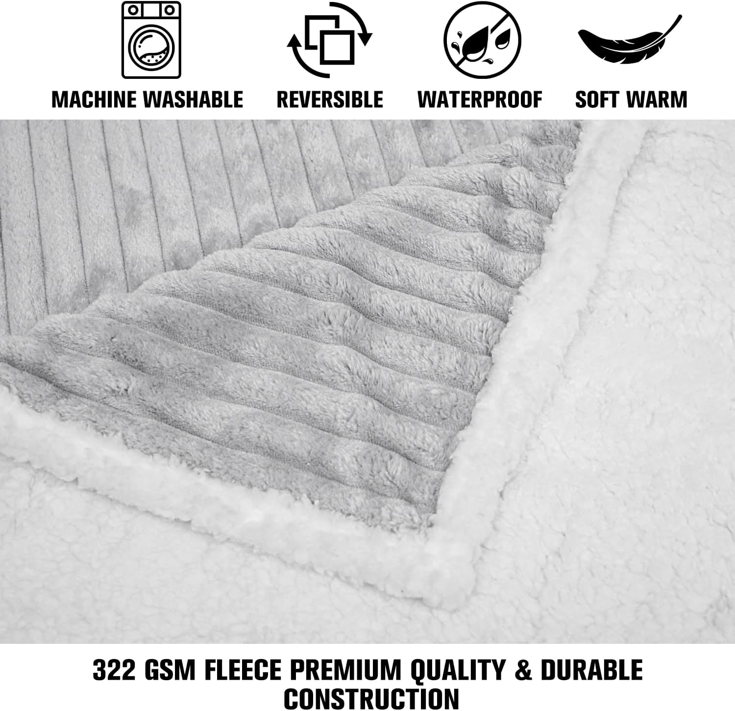 Waterproof Pet Blanket Soft Calming Dog Blanket Cozy Calming Sherpa Fleece Blanket Reversible Furniture Protector Cover for Small Medium Large Dogs Cats Machine Washable, Grey 40x50 in - Image 4