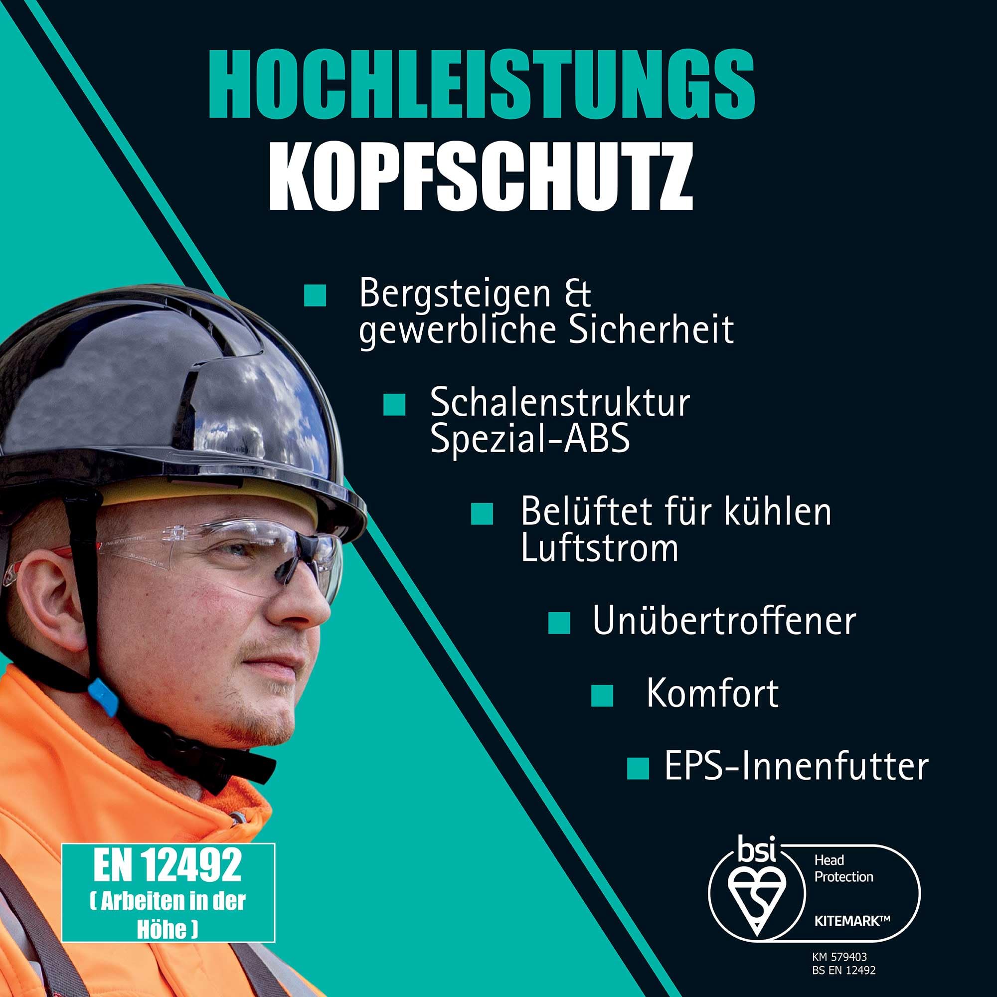 JSP EVOLITE Skyworker Schutz- und Kletterhelm, Ultraleicht, Schwarz | JSPs leichtester Schutz- und Kletterhelm mit 6-Punkt-Textilaufhängung und Drehverschluss für optimale Passform. EN 12492