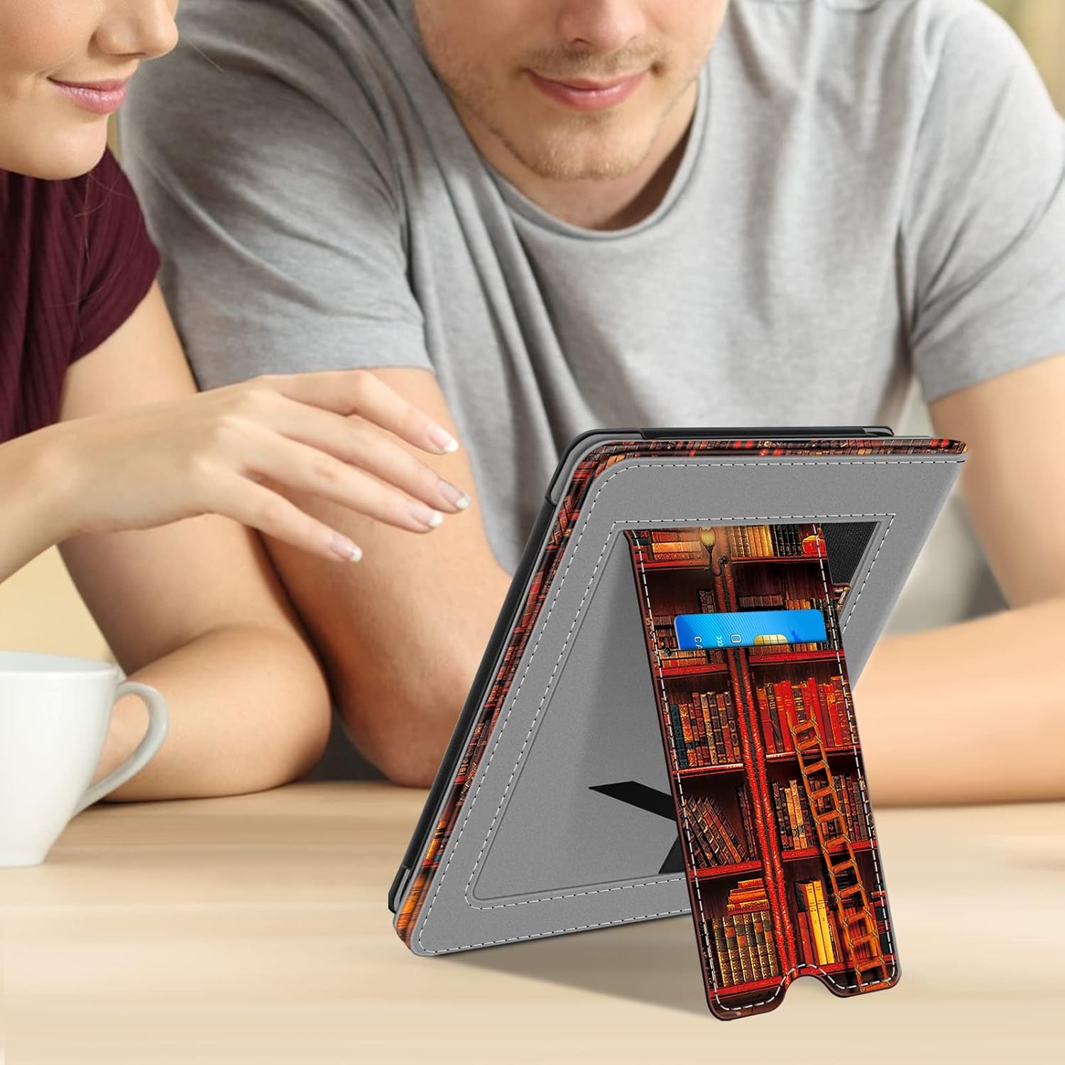 Fintie Stand Case for 6.8" Kindle Paperwhite (11th Generation-2021) and Kindle Paperwhite Signature Edition - Premium PU Leather Sleeve Cover with Card Slot and Hand Strap, Library