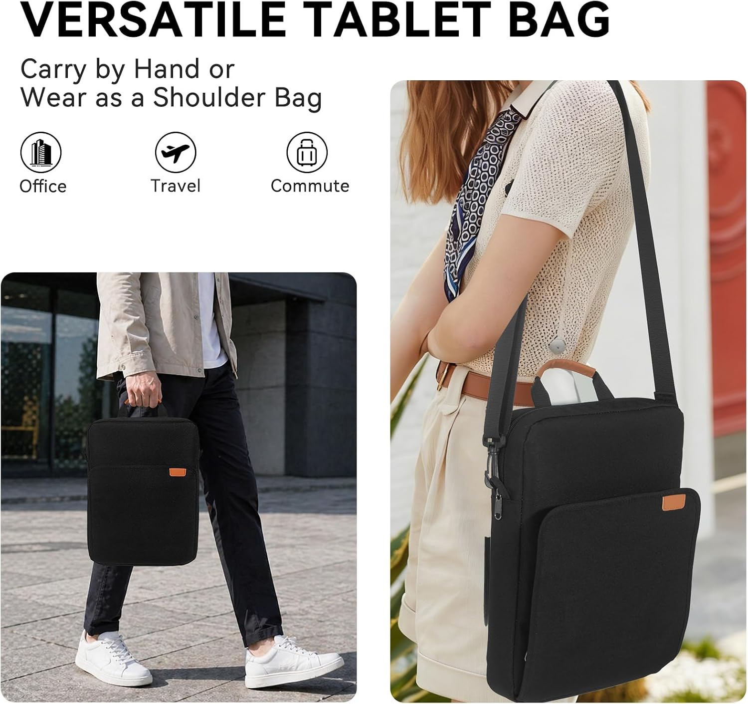 9-11Inch Tablet Sleeve Bag Portable Tablet Bags for Men and Women, Compatible with iPad Pro/Air (A16) 11", iPad 10th 10.9", iPad 9/8/7th 10.2", iPad Air 5/4th 10.9, Galaxy Tab A11+ Plus 11" - Black