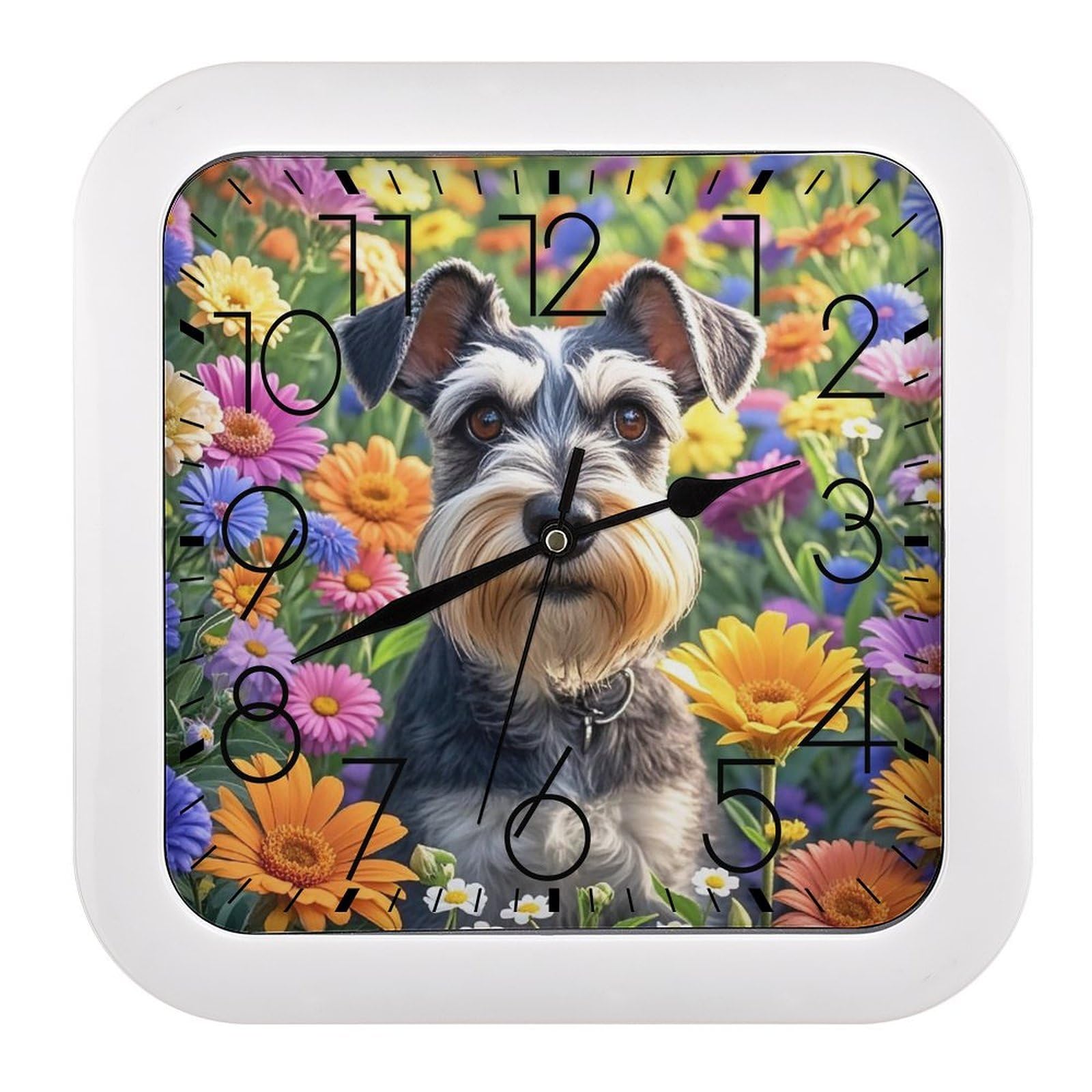 FekiLoot Schnauzer Wall Clock Battery Operated Square Decorative Wall Clocks Silent Non Ticking Analog Clock Modern Retro Vintage Wall Clocks for Kitchen Living Room Office 10.2 Inch