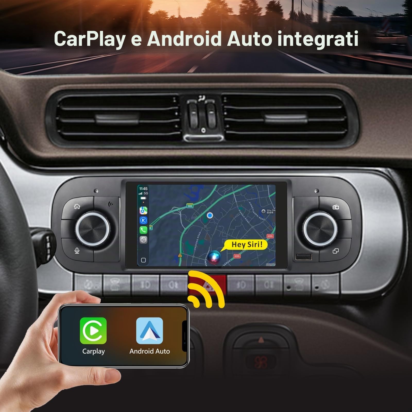 Autoradio Linux per Fiat Panda 2013-2025 con CarPlay Wireless e Android Auto, avvio in 2 secondi, comandi fisici tramite manopola, audio di livello OEM, Porta ISO Plug & Play Stile OEM