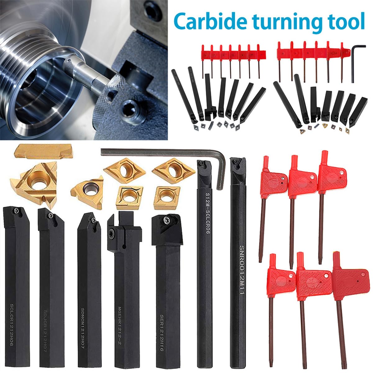 Juego de 21 herramientas de torno multifunción para herramientas de torneado con inserciones de carburo (12 mm).