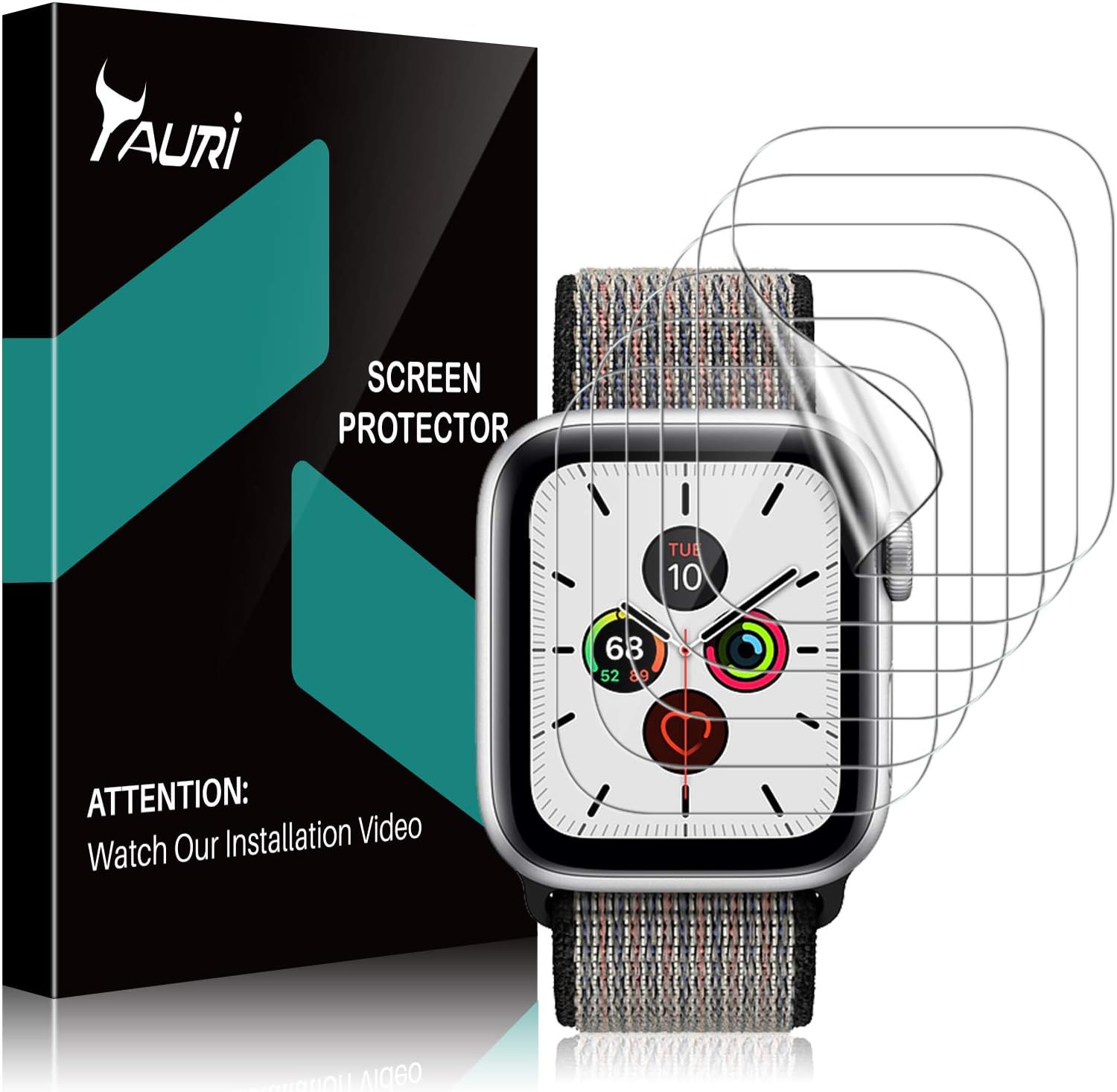 TAURI [6-Pack Screen Protector for Apple Watch SE Series 6/5/4 44mm and Series 3/2/1 42mm, iWatch 44mm/42mm [Bubble Free] Case-Friendly Scratch-resistant HD Clear TPU Flexible Film