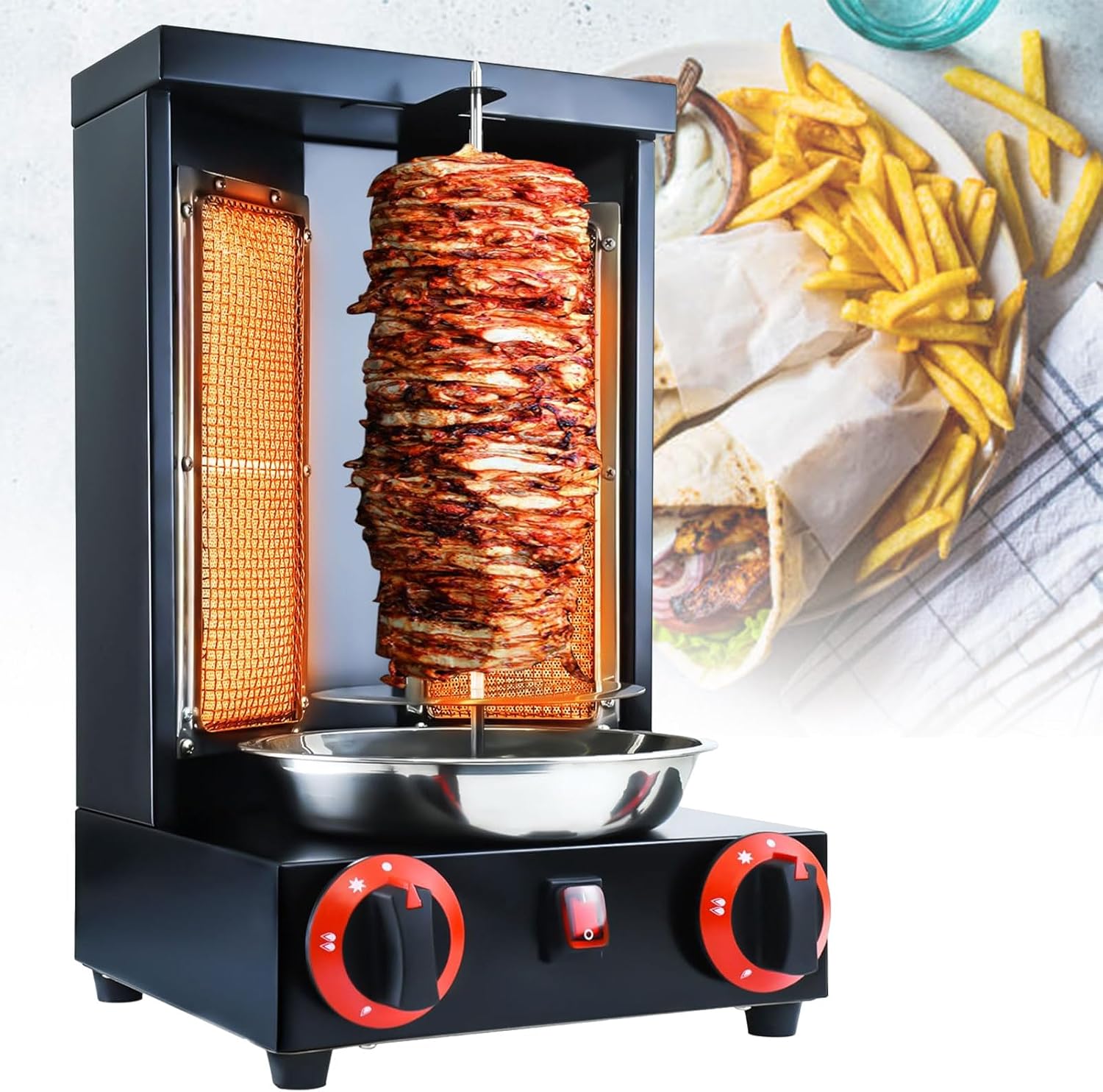 Stainless Steel Doner Kebab Grill Machine, Spinning Gas Vertical Broiler Shawarma Machine for Restaurant, Home Kitchen & Commercial Usage