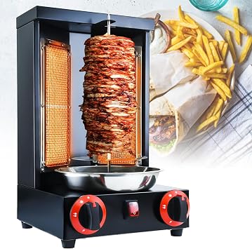 Stainless Steel Doner Kebab Grill Machine, Spinning Gas Vertical Broiler Shawarma Machine for Restaurant, Home Kitchen & Commercial Usage,Black-220V