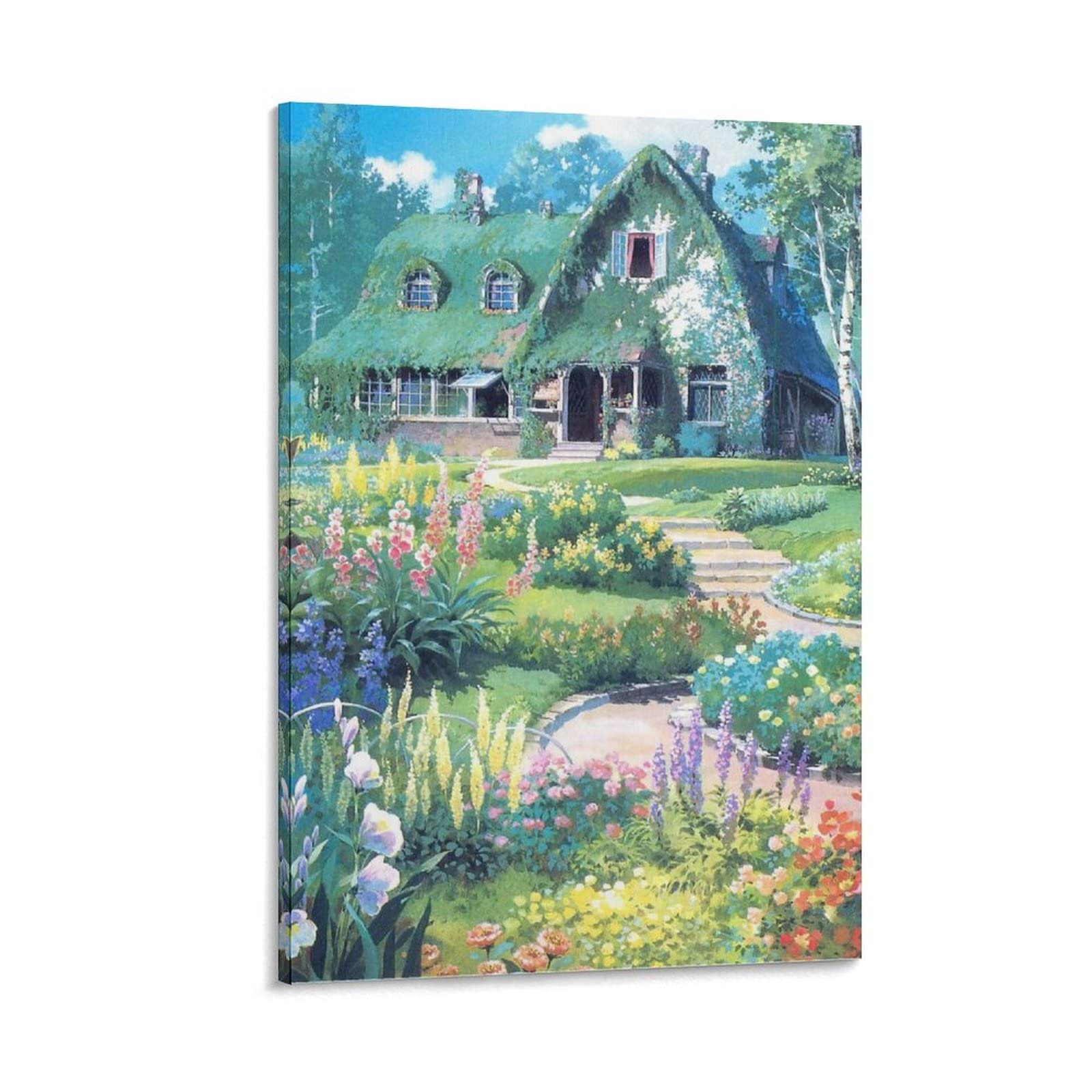 Landscape Posters Hayao Miyazaki's Beautiful House Girls' Room Decoration Wall Art Paintings Canvas Wall Decor Home Decor Living Room Decor Aesthetic 24x36inch(60x90cm) Frame-Style