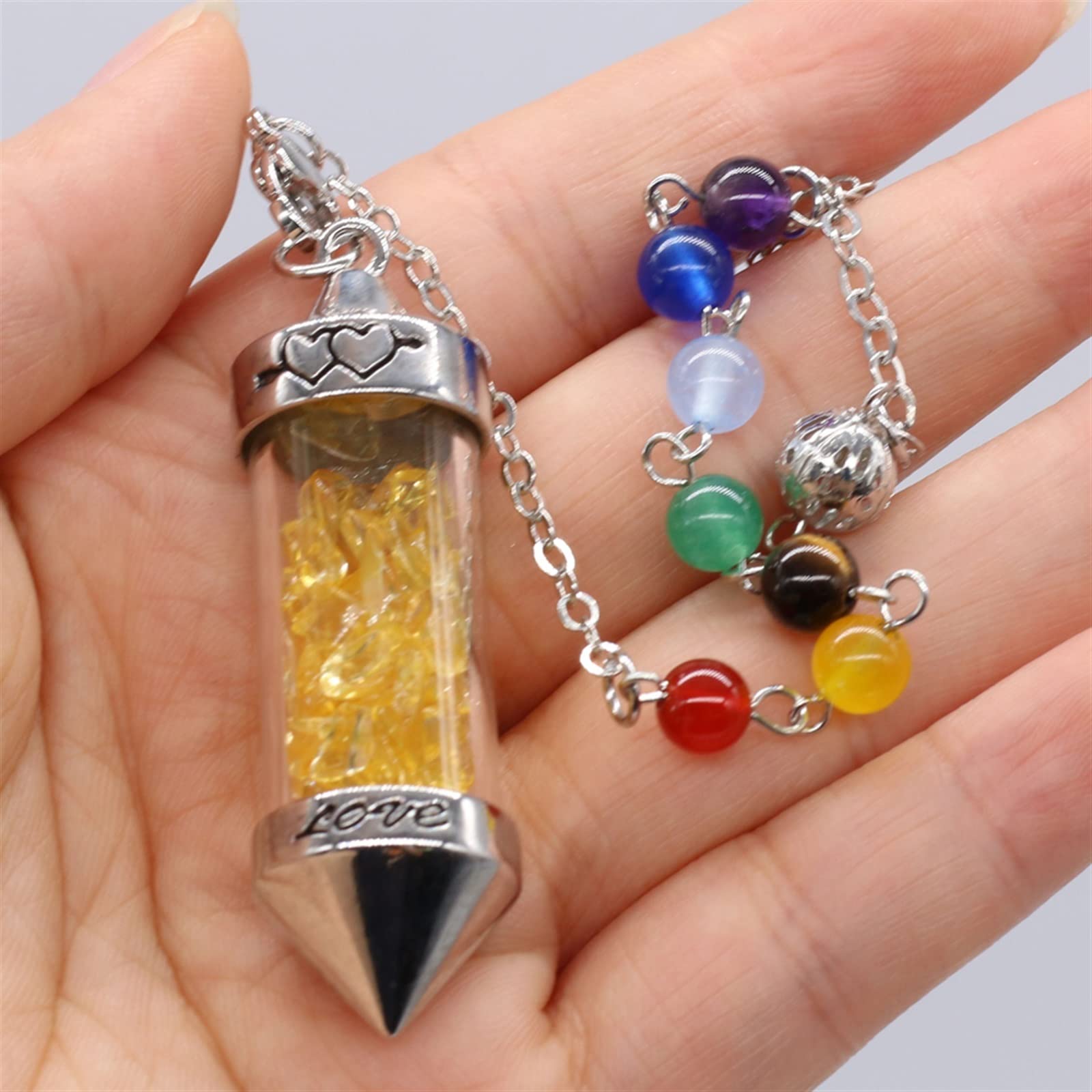 1PC Naturstein Wahrsagerei Pendel Kristall Quarz Mekabal Wahrsagerei Sechseckiges Prisma Zauberstab DIY Schmuck Voller Textur (Color : Topaz, Size : 36CMPendant)