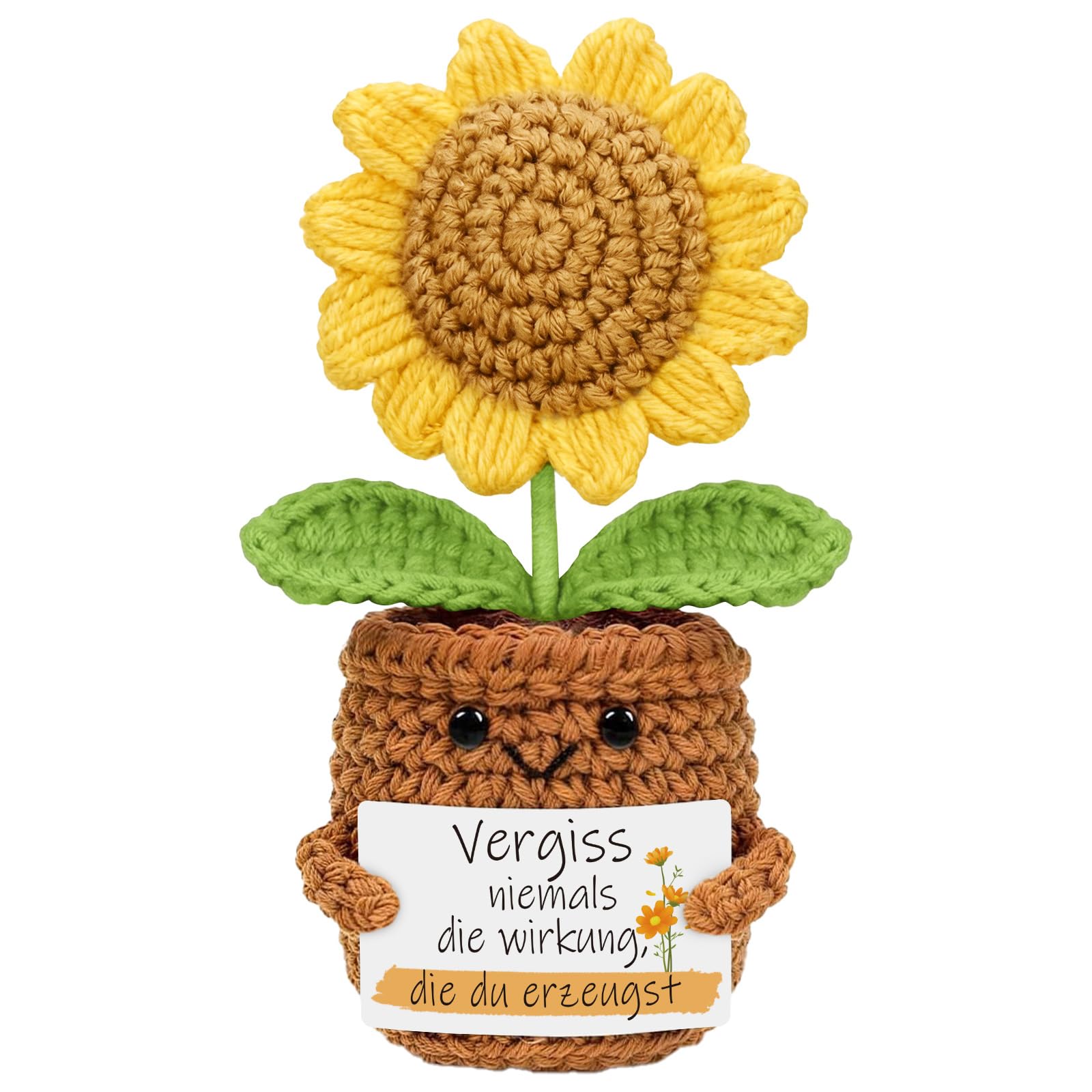 Smlper Pocket Hug Positive Sonnenblume, Lustige Häkelfiguren Glücksbringer Blumen, Kreative Kartoffel Gehäkelteblume Puppe, Aufmunterung Geschenke für Frauen Schwester Freundin Kollegen Lehrerin