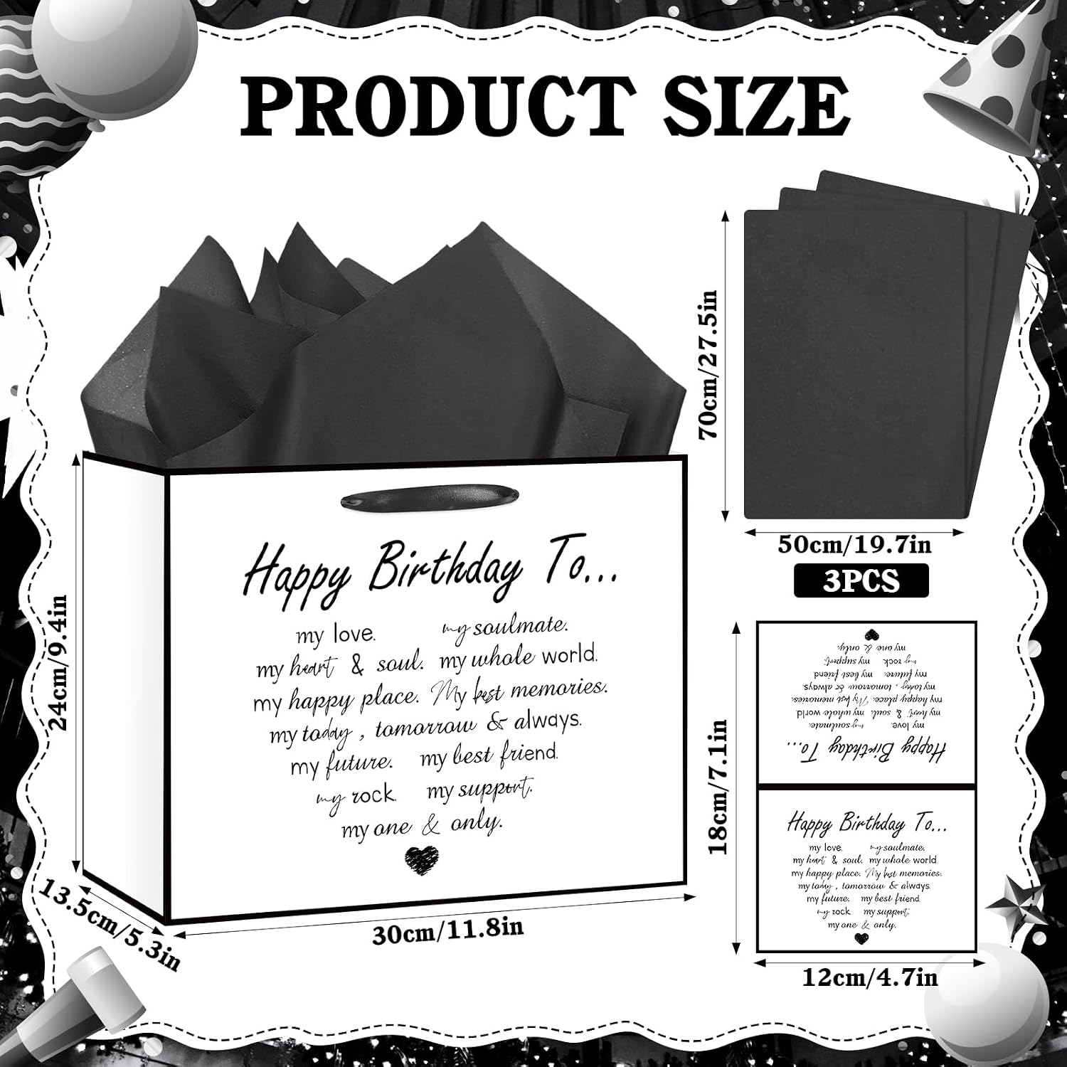 Happy Birthday Gift Bag Romantic Soulmate Birthday Gift Bags Sweet Favors Bag with Wrapping Paper and Card Birthday Decorations Supplies for Couple Husband Wife Boyfriend Girlfriend Fiance Fiancee image 3