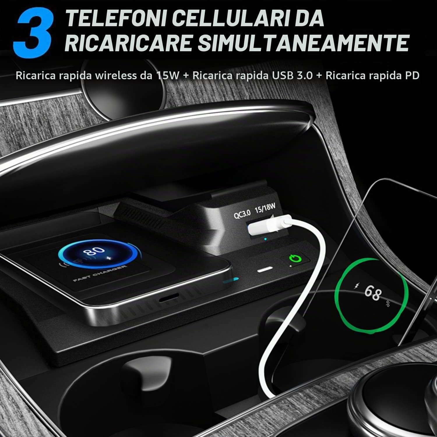 Caricatore Wireless Auto per Mercedes Benz C-Class GLC 2015-2021 C180 C200 C260 C300 C450 GLC200 GLC260 GLC300 C43 C63 GLC43 GLC63 Pannello Rapida Ricarica Telefono Pad per iPhone Samsung