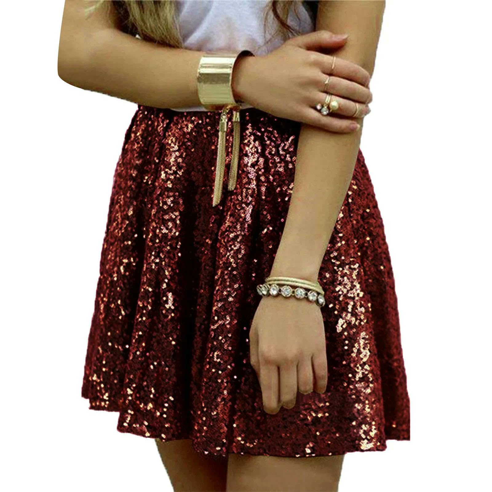 Gonna Gonne da Donna Mini Gonna A Pieghe in Piega da Donna con Paillettes Scintillanti Scintillanti Gonfie-Oro-s