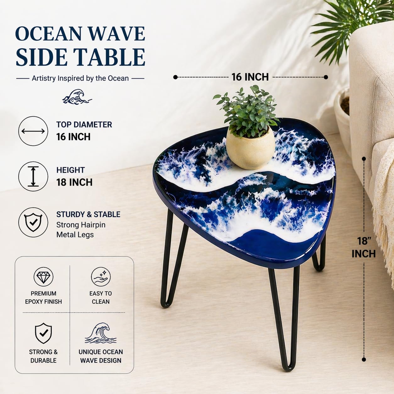 FANTASTIC STORE 9 Resin Art Ocean End Table Handmade Side Table
