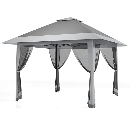 GarveeHome 13x13 Pop-Up Canopy Tent with Mosquito Netting, Heavy Duty Gazebo with Waterproof UV Double Roof, 169 Sq.Ft Shade, Instant Outdoor Shelter for Patio, Backyard, Garden, Grey