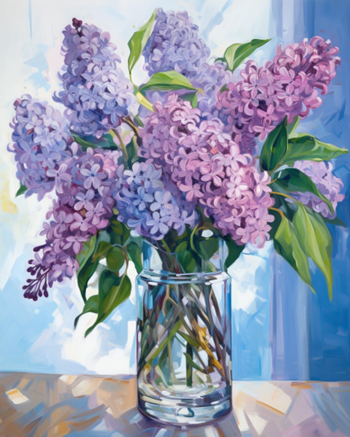 Kit de Pintura por Números para Adultos lila azul，Cuadro de Flores DIY,Cuadro de Flores en Vaso, Pintura Digital en Lienzo 40x50 cm, DIY con Acrílicos y Pinceles, para Decoración del Hogar y Regalos