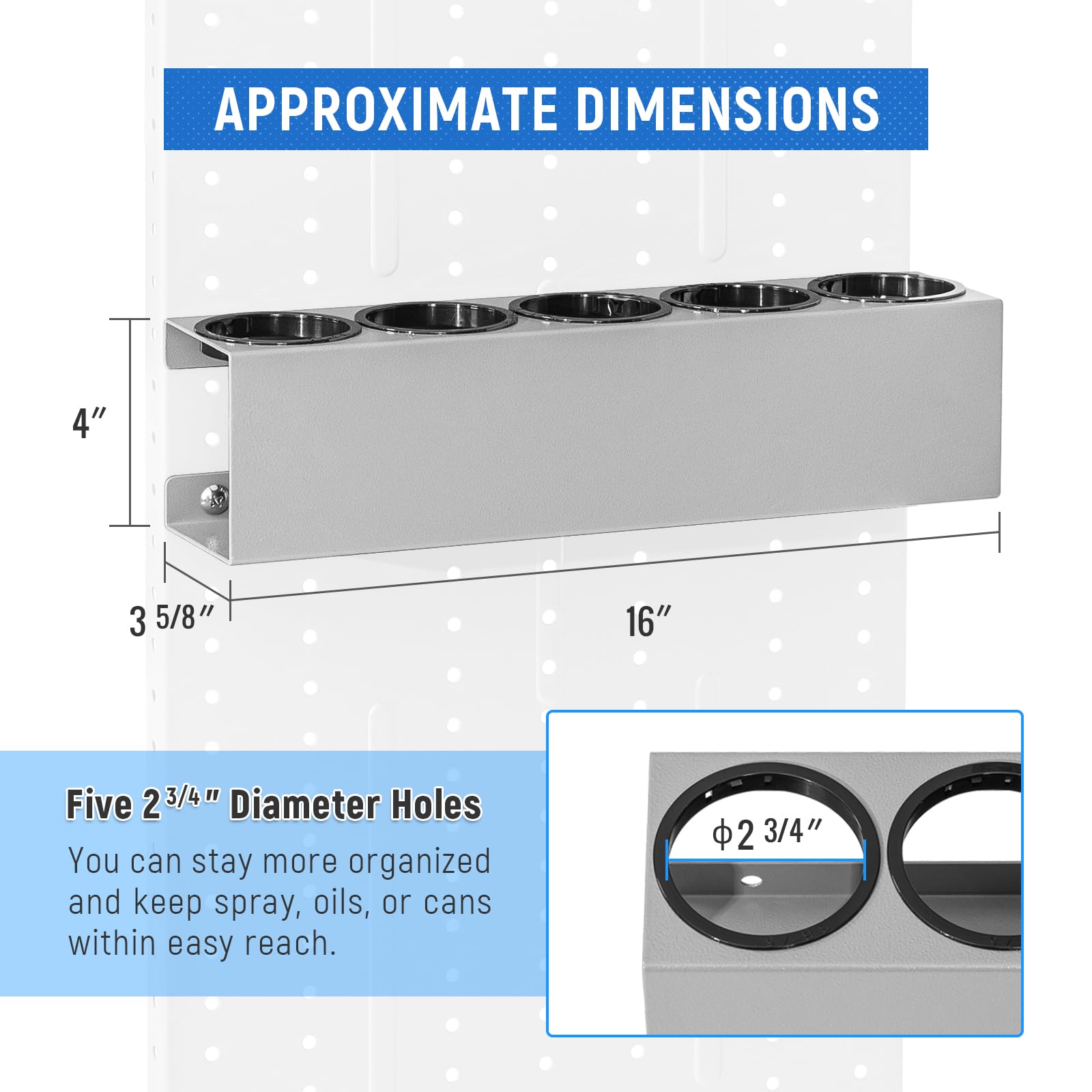 AA Products P-SH-Spray Can Rack 5 Bottle Spray Can Holder Wall-Mounted Rack, Steel Aerosol Can Rack Design for 16