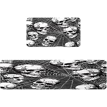 2 Pieces Kitchen Mat Cracked Skull Spiderweb, Non Slip Washable Floor Rug, Absorbent Kitchen Mat Runner Rug for Kitchen, Hallway, Laundry Room